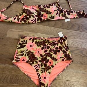 Floral Bikini Set in Pink and Brown